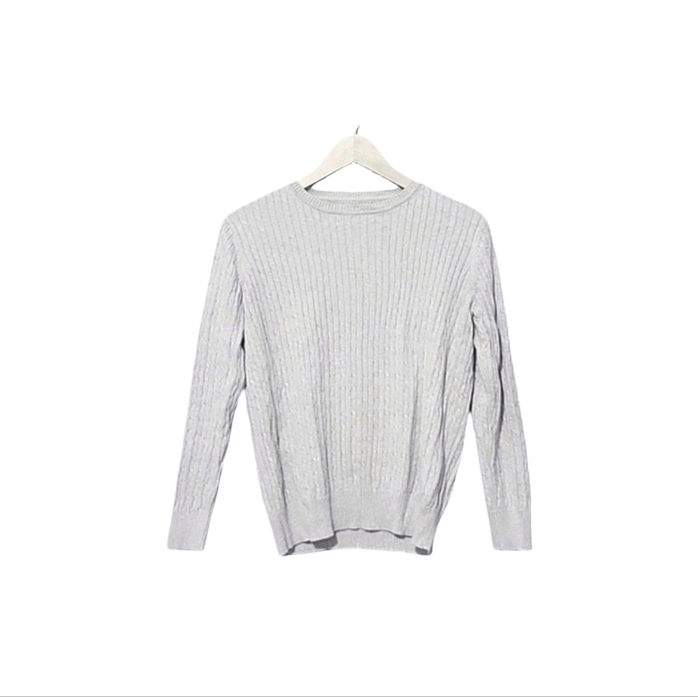 Kim Rogers Light Gray 100% Cotton Cable Knit Sweater Size M